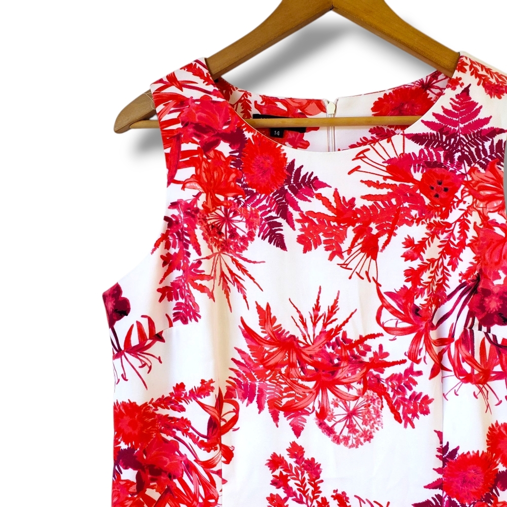 Mario Serrani White And Red Floral Print Sheath Dress Size 14 - Picture 3 of 10